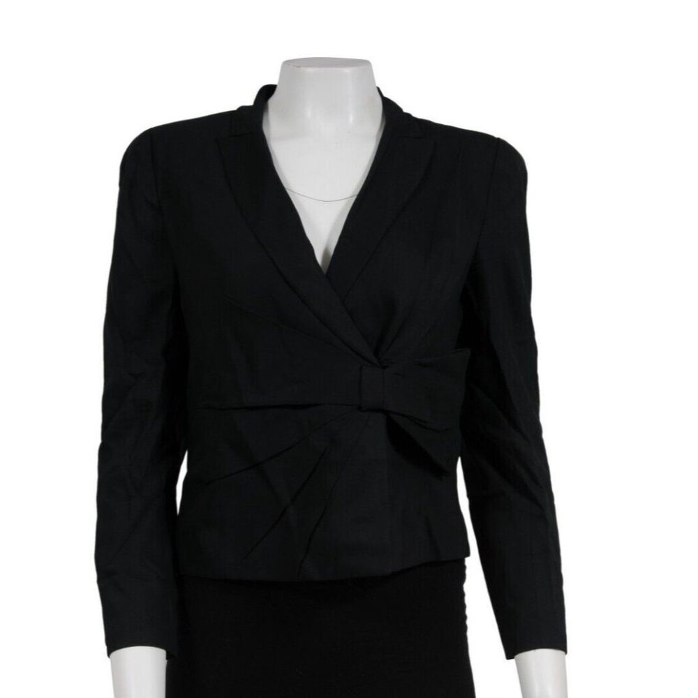 Valentino Womens Bow Tie Blazer US 6 Black Wool Asymmetrical Jacket Coat